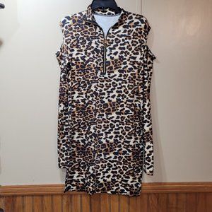 Unbranded Leopard cold-shoulder long sleeve dress Size XXL